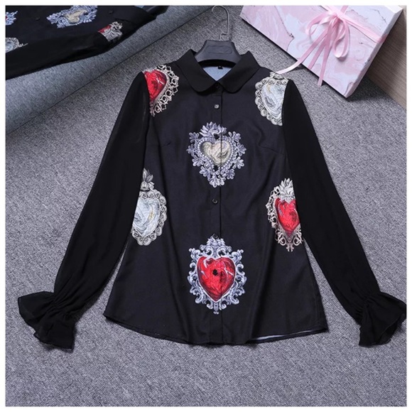 Sheer Sleeve Heart Top The Edalyn - Picture 5 of 7